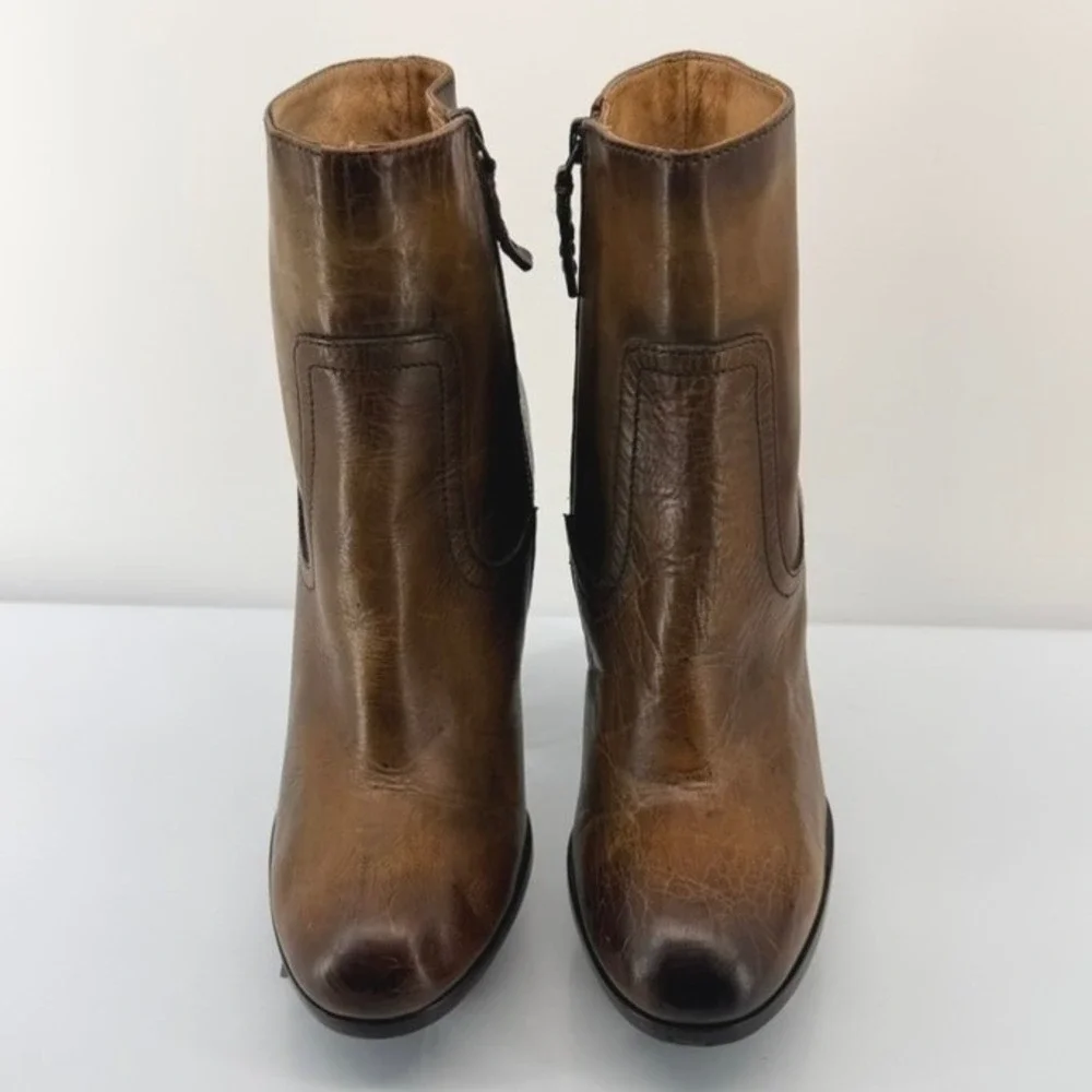 FRYE Tan Leather Parker Short Block Heel Ankle Boots Size 9M NWOB Deadstock